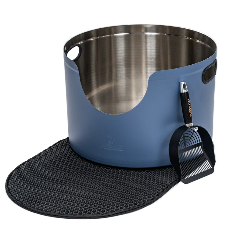 Fussy Cat - The Blue Litter Box, 48 Litres. With Litter Mat & Scoop.