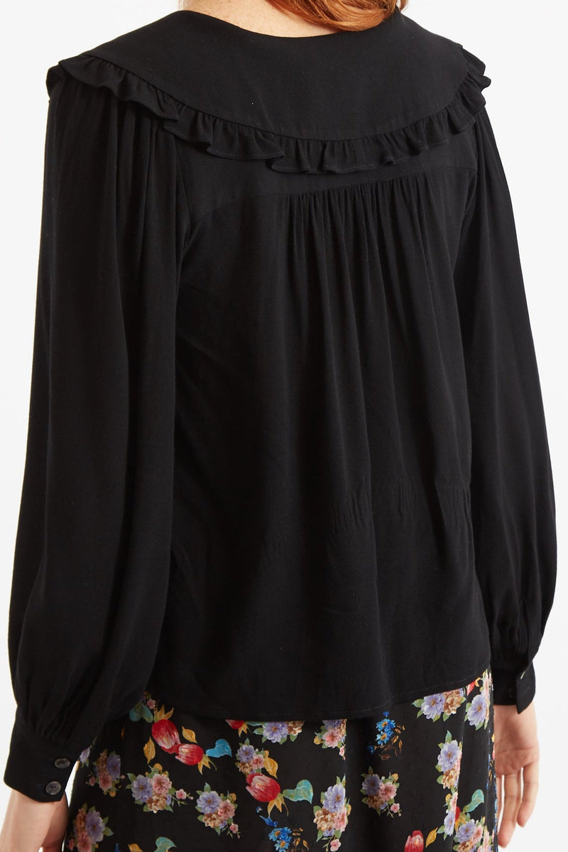 Gaela Moss Crepe Statement Collar Long Sleeve Blouse