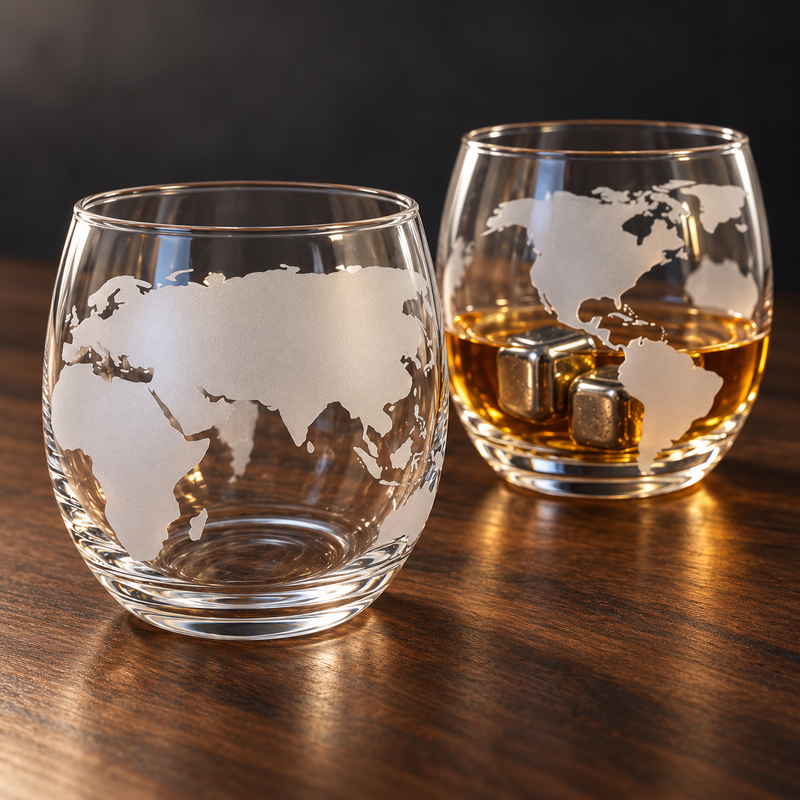 Twin Pack 700ml Whisky Globe Decanter Gift Sets with Glasses & Stones