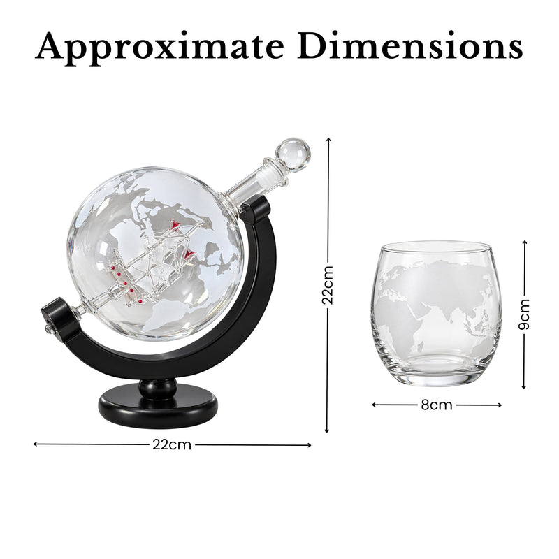 Twin Pack 700ml Whisky Globe Decanter Gift Sets with Glasses & Stones