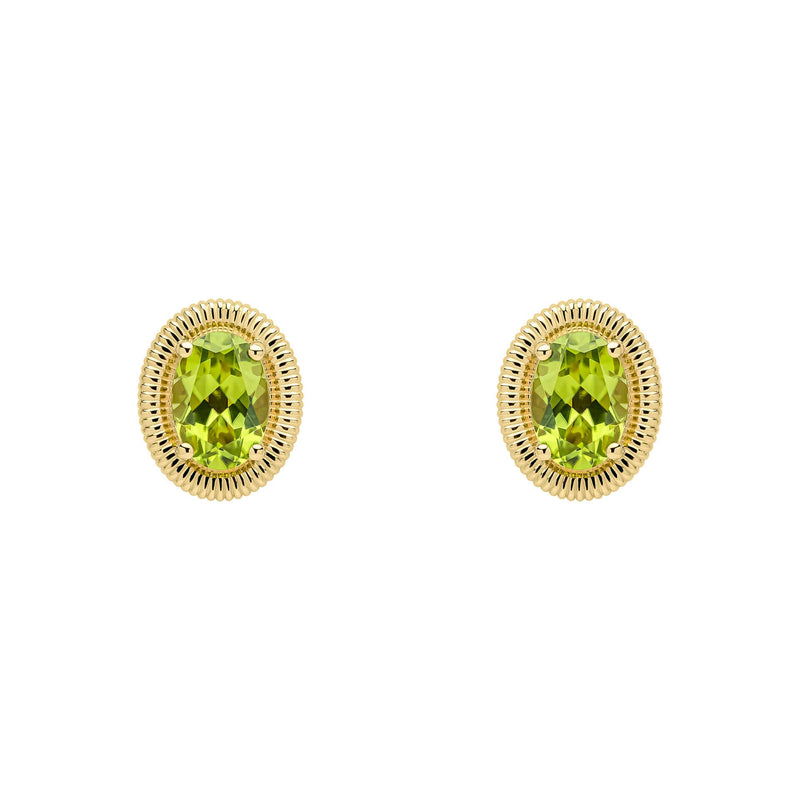 Elements Gold Peridot Oval Ridged Stud Earrings