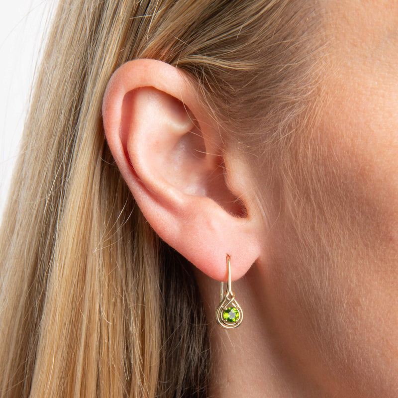 Elements Gold Celtic Green Diopside Hook Earrings