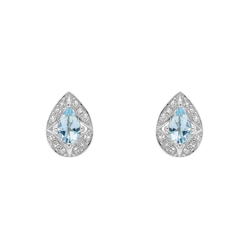 Elements Gold Aquamarine and White Topaz Art Deco Stud Earrings