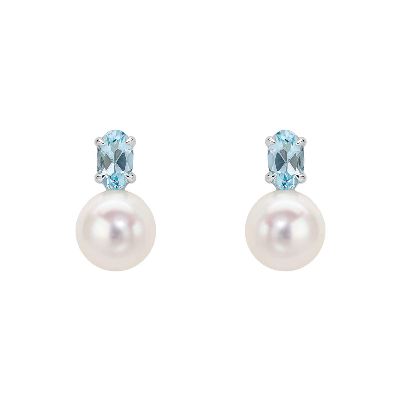 Elements Gold Freshwater Pearl and Sky Blue Topaz Stud Earrings