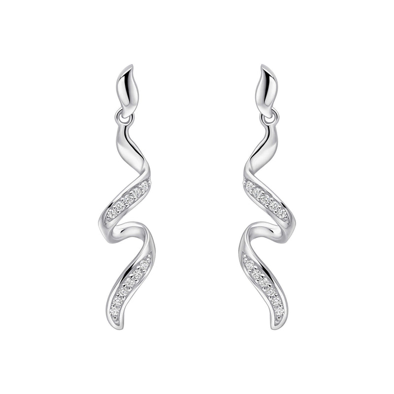 Elements Gold Diamond Twisted Ribbon Drop Earrings