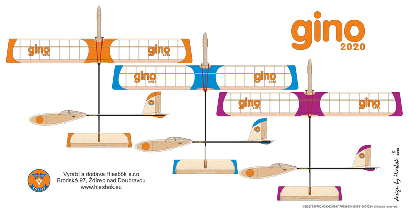 Hiesbok GINO Model Glider Kit for free flight or radio control, with built-up wing