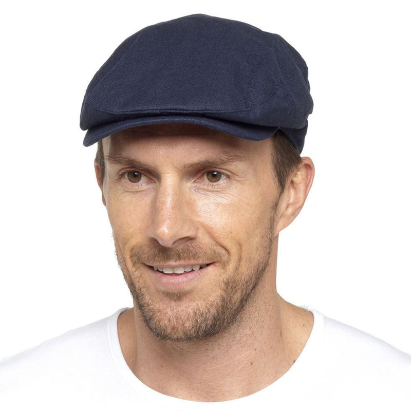 Mens Linen Flat Cap Vintage Style in Cream & Denim Blue