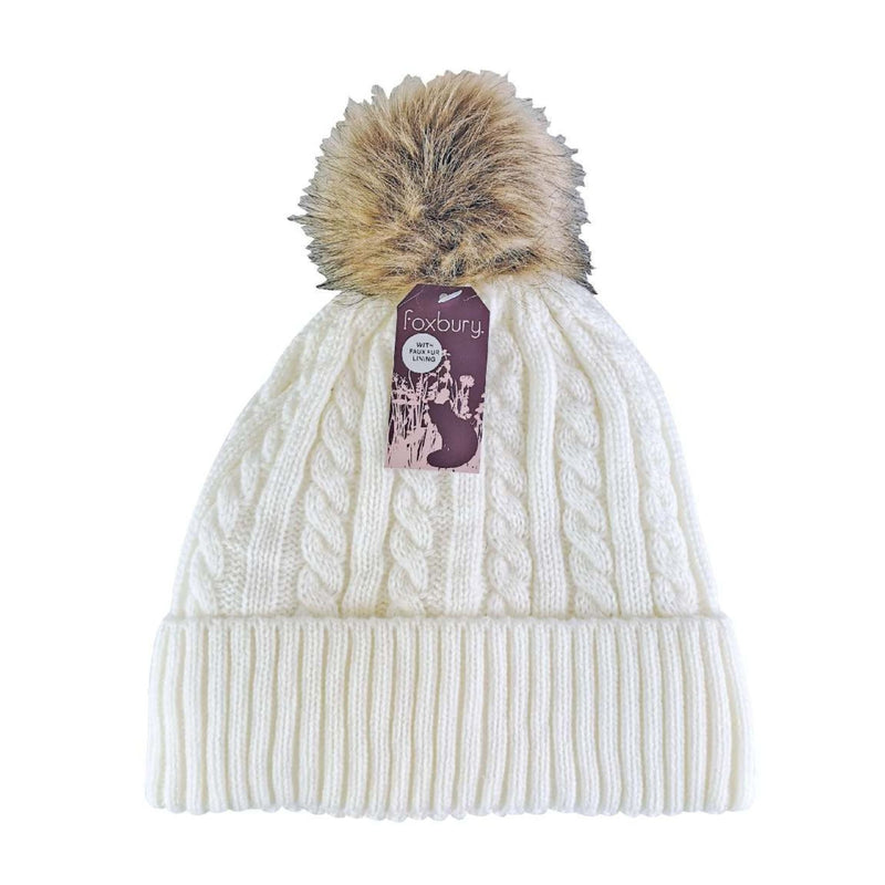 Ladies Warm Cable Knit Winter Hat with Pom Pom