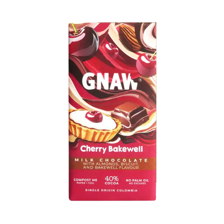 Gnaw | Cherry Bakewell Milk Chocolate Bar | 80g