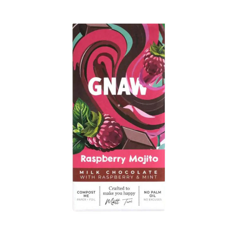 Gnaw | Raspberry Mojito Milk Chocolate Bar | 80g
