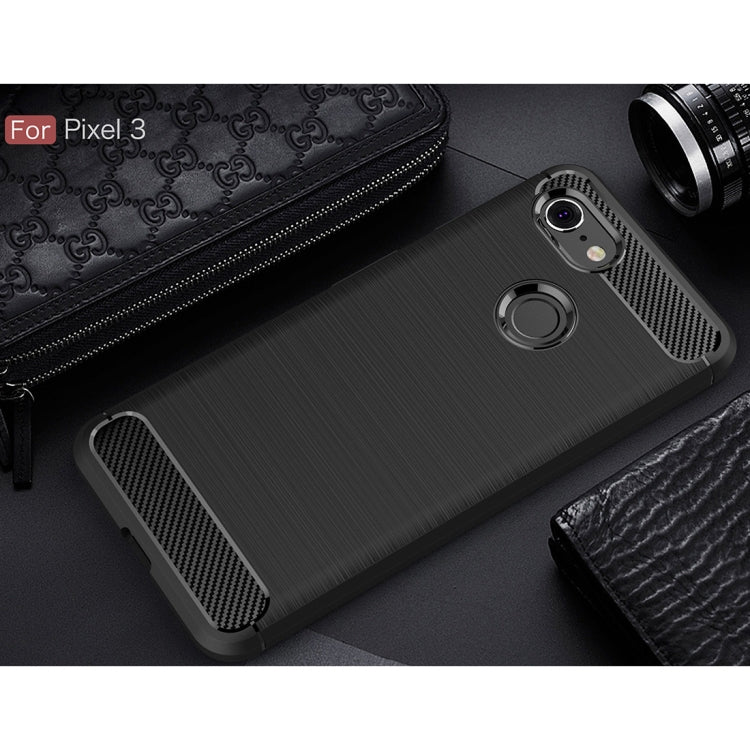 Brushed Texture Carbon Fiber Shockproof TPU Case for Google Pixel 3, For Google Pixel 3