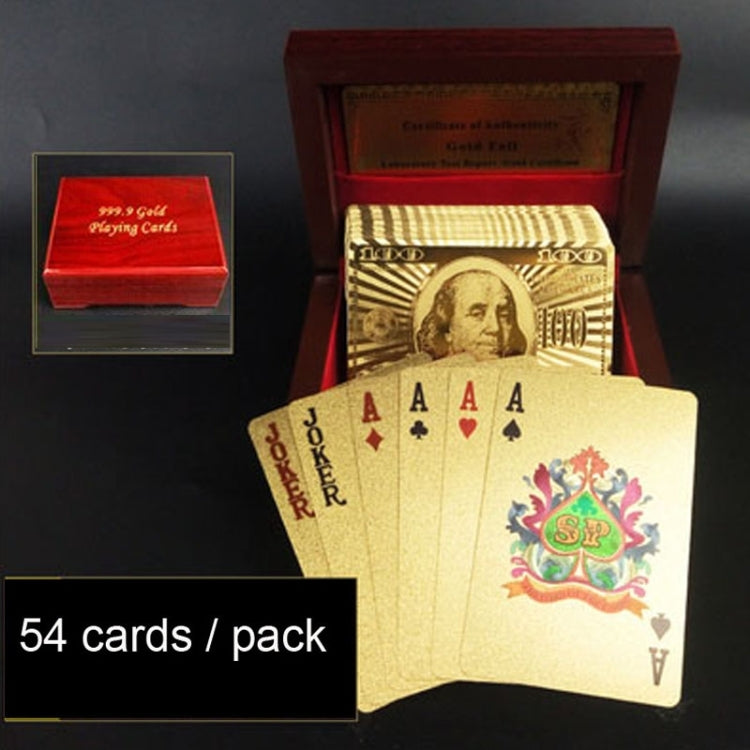 Creative Frosted Back Texture Plastic From Vegas to Macau Playing Cards Texas Poker with Wooden Gift Box, Golden Tattice Gift Box, Golden Dollar Wooden Gift Box