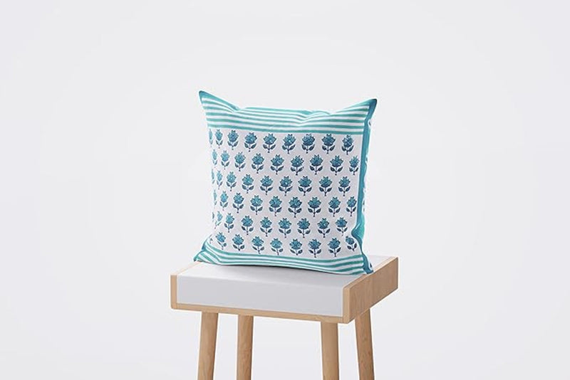 Green & White Ethnic Motifs Square Cushion Covers