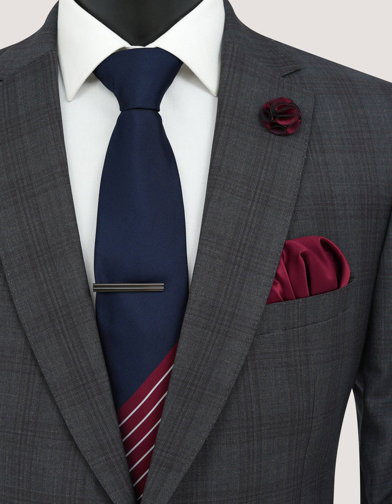 Premium Striped Men's Tie Set - Dark Red