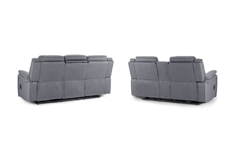 Galaxy Tech Electric Recliner Sofa Set: Grey Fabric 3+2, Smart Home Comfort