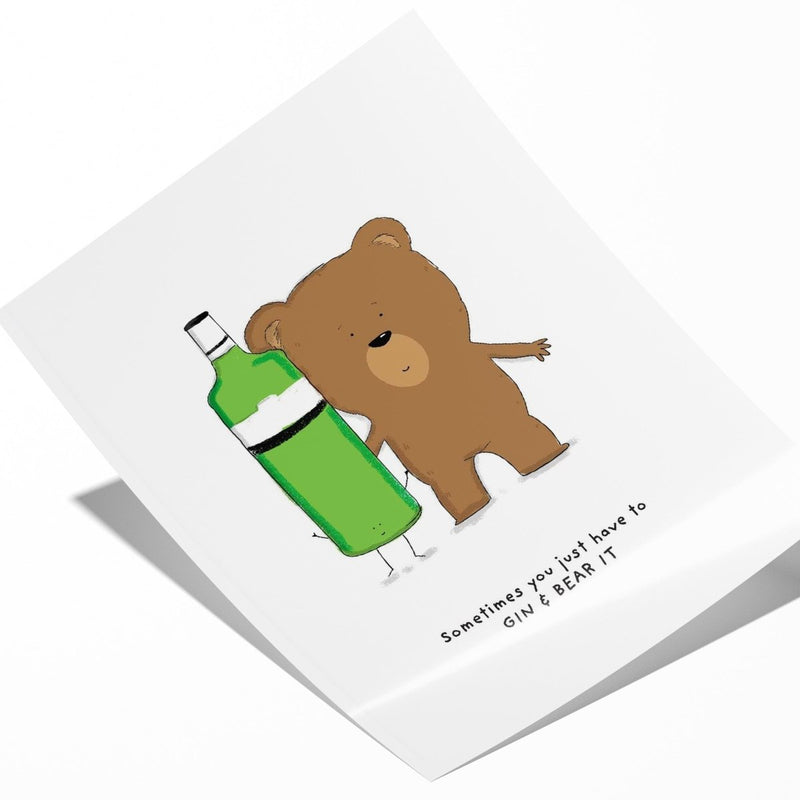 Gin Grin and Bear It Wall Art Print – Funny Bear Bar Decor UK