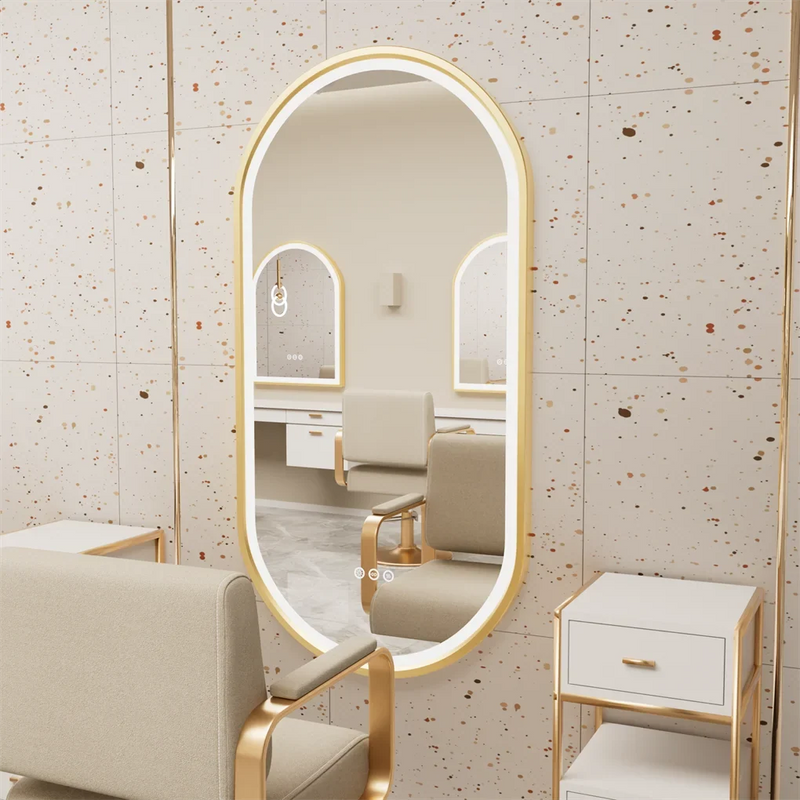 Luxury Oval LED Illuminated Bathroom Mirror Gold Frame Demister Touch Control