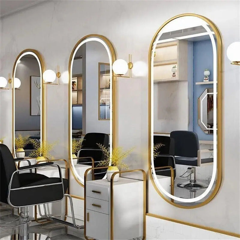 Luxury Oval LED Illuminated Bathroom Mirror Gold Frame Demister Touch Control