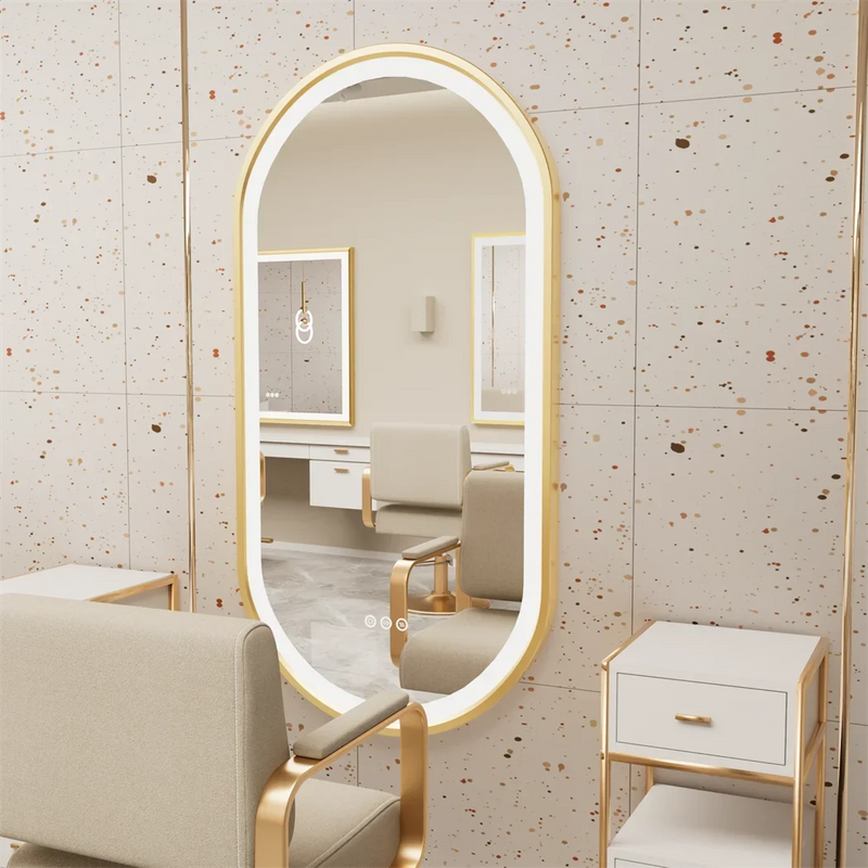 Luxury Oval LED Illuminated Bathroom Mirror Gold Frame Demister Touch Control