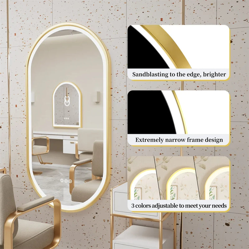 Luxury Oval LED Illuminated Bathroom Mirror Gold Frame Demister Touch Control