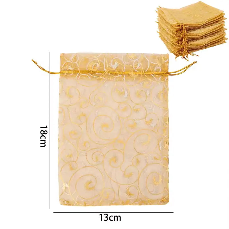 100 Gold Party Gift Bags Mesh Drawstring Jewellery Sweet Pouch Weddings Birthday