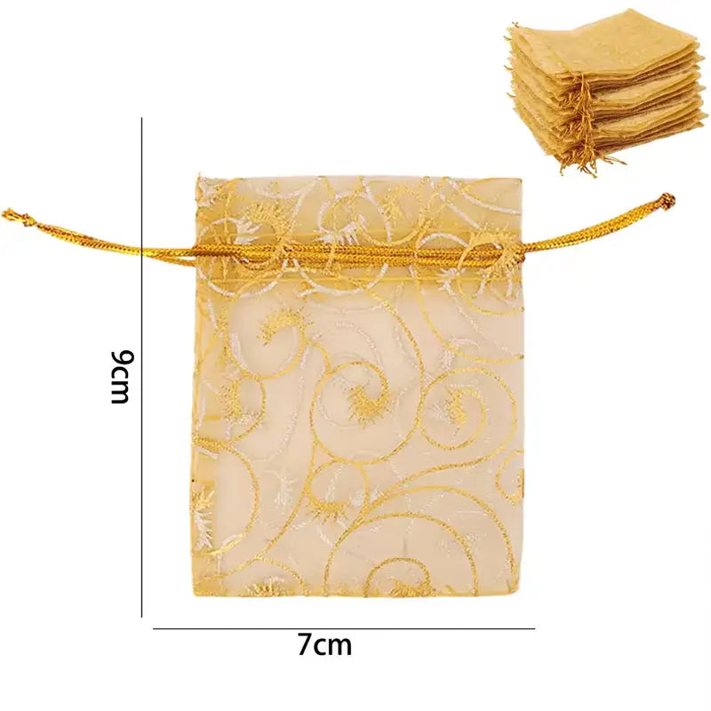 100 Gold Party Gift Bags Mesh Drawstring Jewellery Sweet Pouch Weddings Birthday