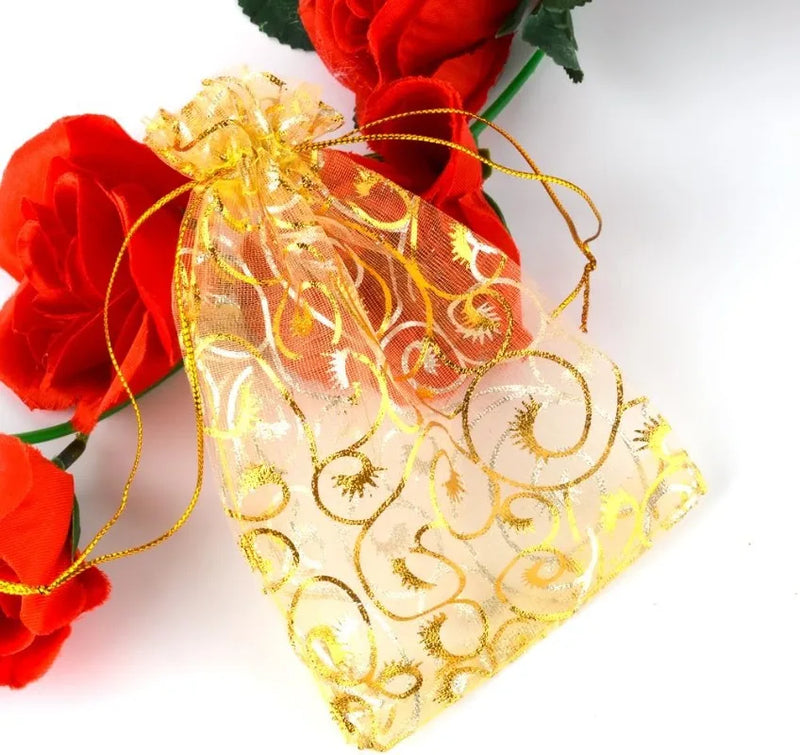 100 Gold Party Gift Bags Mesh Drawstring Jewellery Sweet Pouch Weddings Birthday
