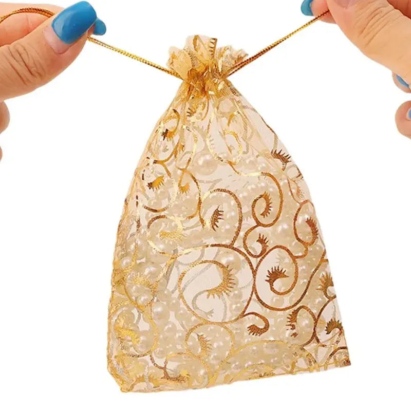 100 Gold Party Gift Bags Mesh Drawstring Jewellery Sweet Pouch Weddings Birthday