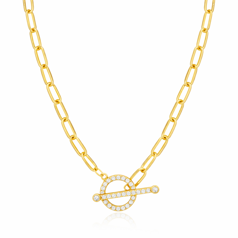 Gold Plated T-Bar Paperclip Necklace