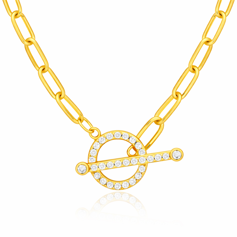 Gold Plated T-Bar Paperclip Necklace