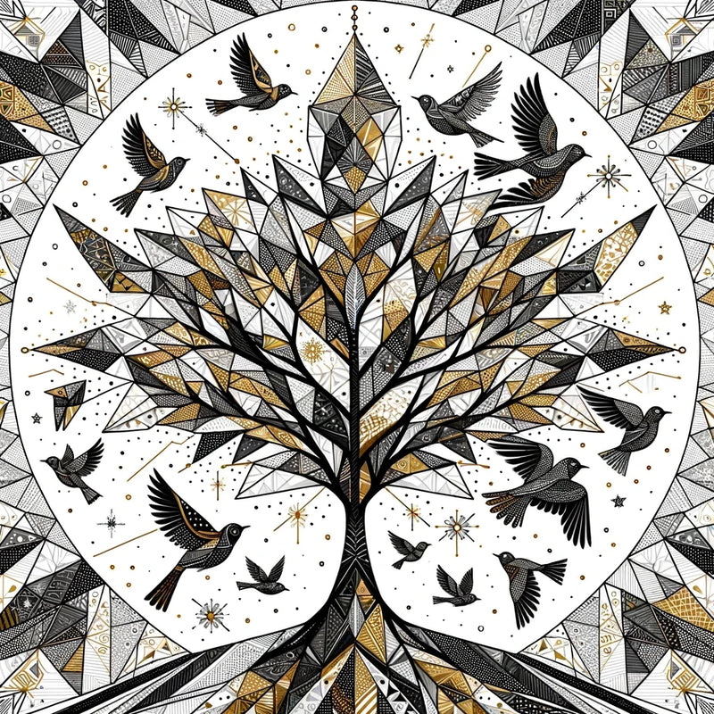 Golden Geometric Nature Canvas