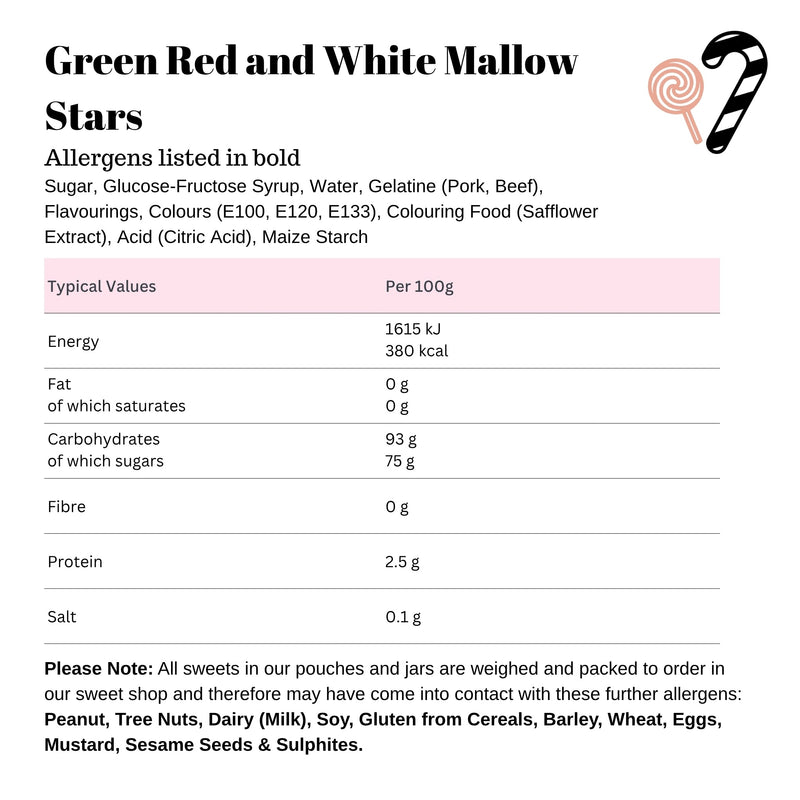 Green Red and White Mallow Stars