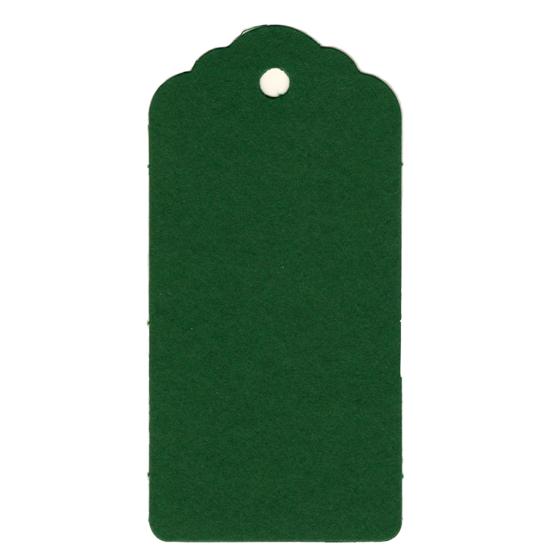 100 Rectangle Scalloped Gift Tags with White Satin Ribbon - 21 Colours Christmas