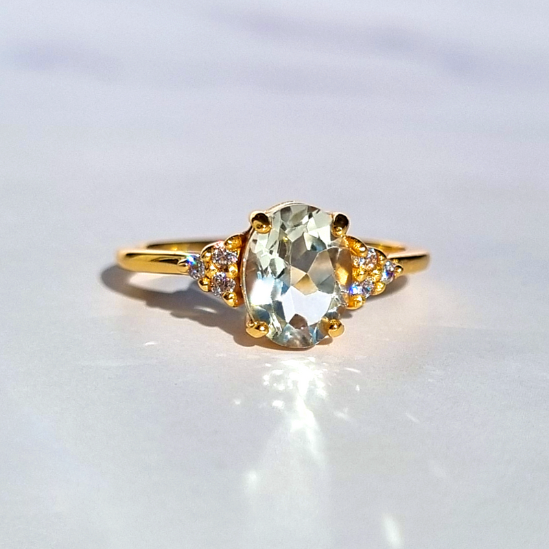 Green Amethyst Ring in 18k Gold Vermeil