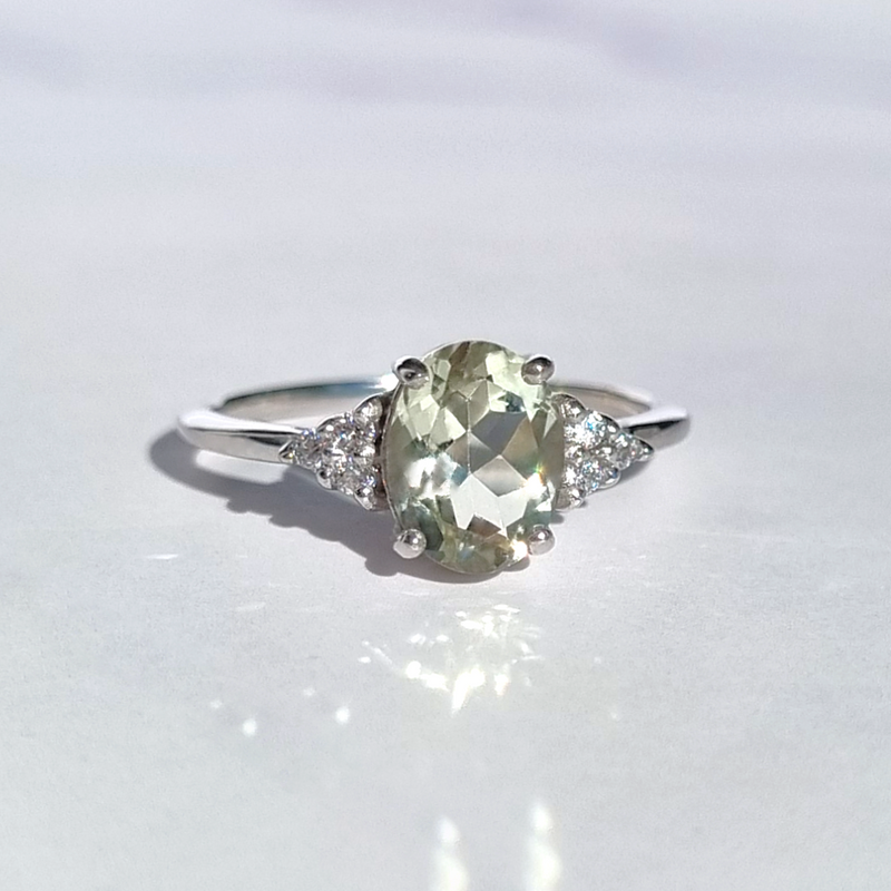 Green Amethyst Ring in Sterling Silver