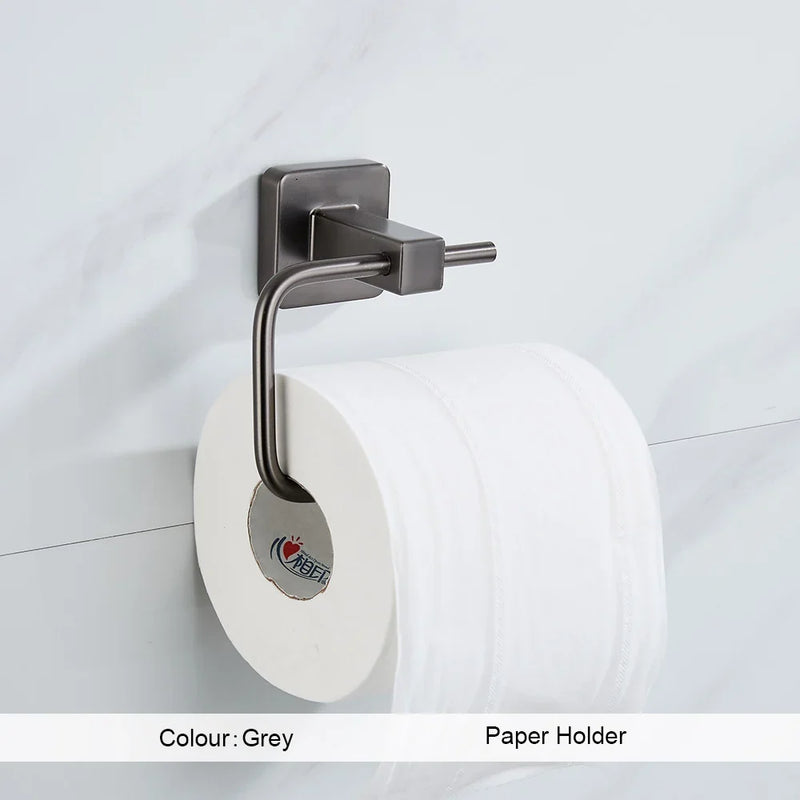 Grey Bathroom Accessories Set Robe Hook Towel Rail Toilet Roll Holder Accessory