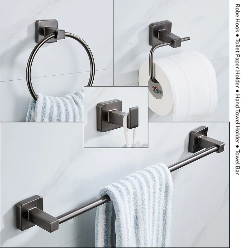 Grey Bathroom Accessories Set Robe Hook Towel Rail Toilet Roll Holder Accessory