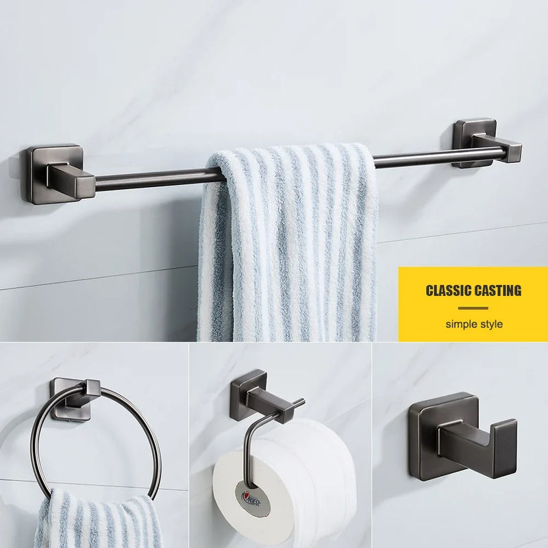 Grey Bathroom Accessories Set Robe Hook Towel Rail Toilet Roll Holder Accessory