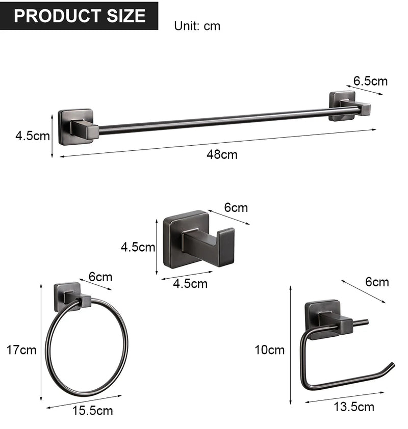 Grey Bathroom Accessories Set Robe Hook Towel Rail Toilet Roll Holder Accessory