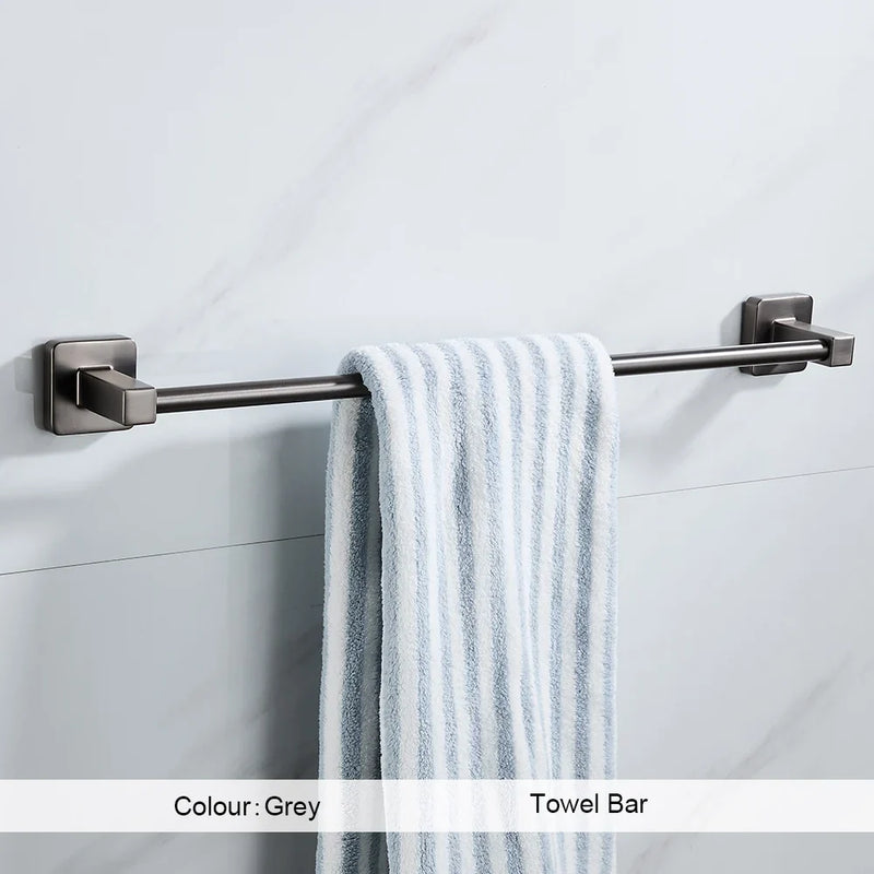 Grey Bathroom Accessories Set Robe Hook Towel Rail Toilet Roll Holder Accessory