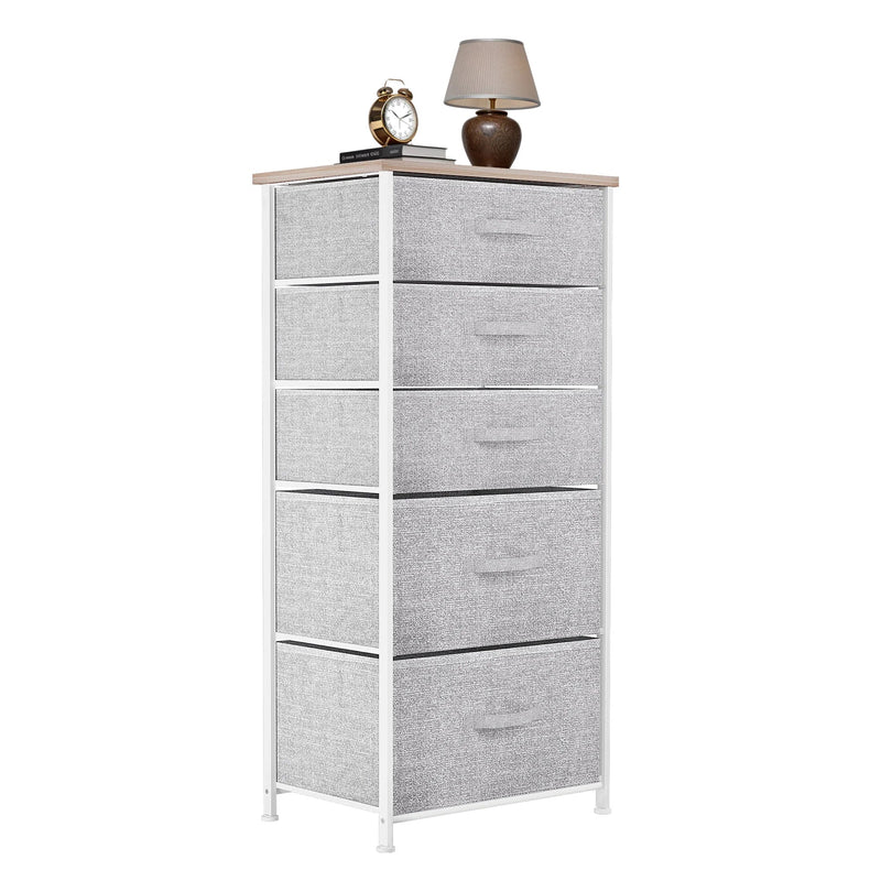 5 Drawer Fabric Dresser with Steel Frame & Wood Top - Foldable Storage Organiser