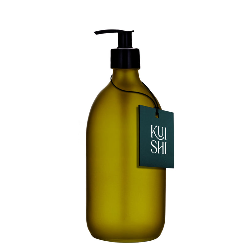 Green Glass Pump Bottle