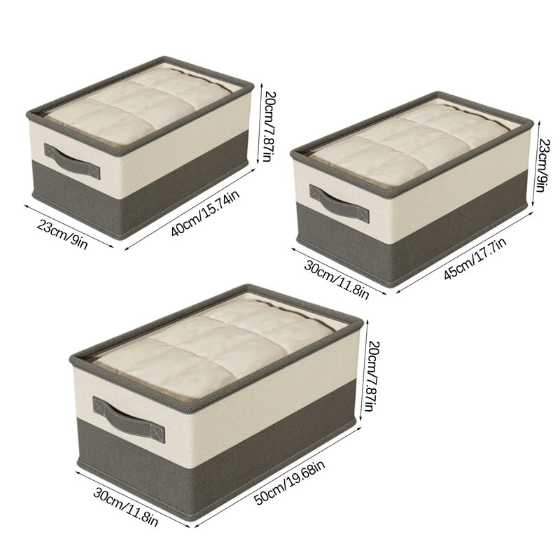 Grey White Storage Box Open Top with Handle Clothes Bedding Organiser Under Bed