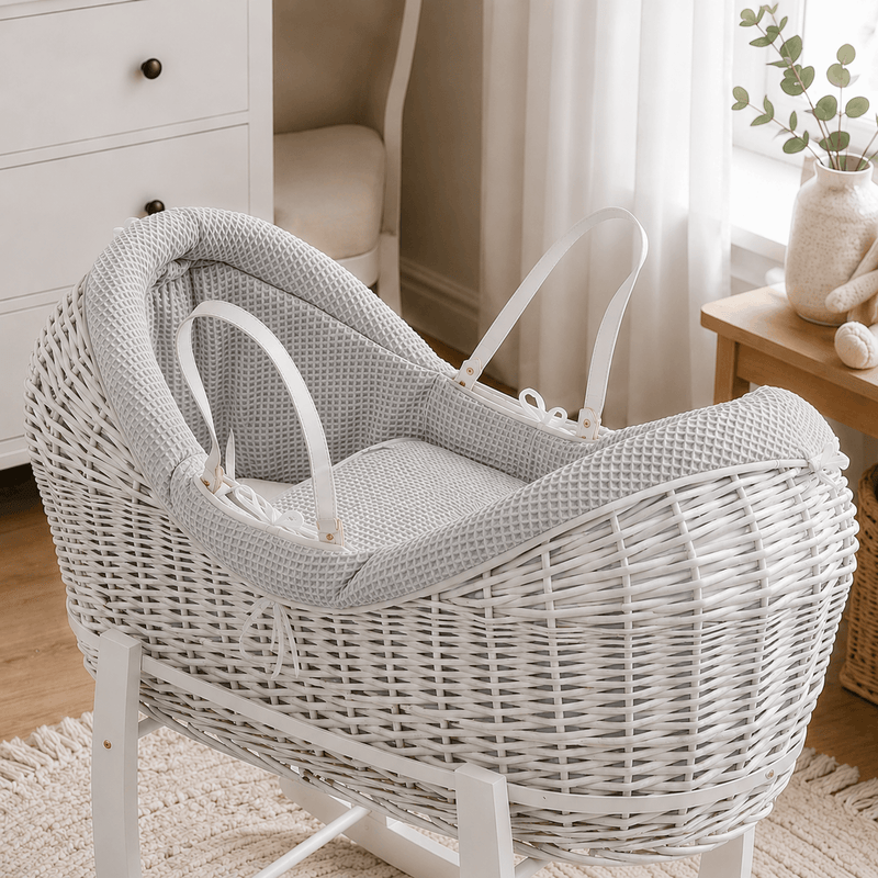 Pod Grey Waffle Moses Basket Bedding Set