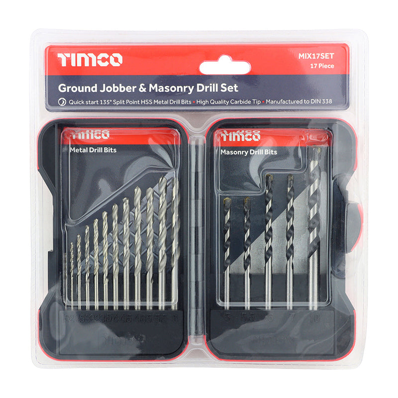 Ground Jobber & Masonry Drill Bit Set – 17 Piece