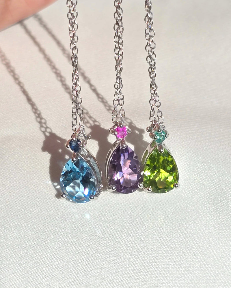 Blue Sapphire & Blue Topaz Pear Cut Pendant Necklace in Sterling Silver
