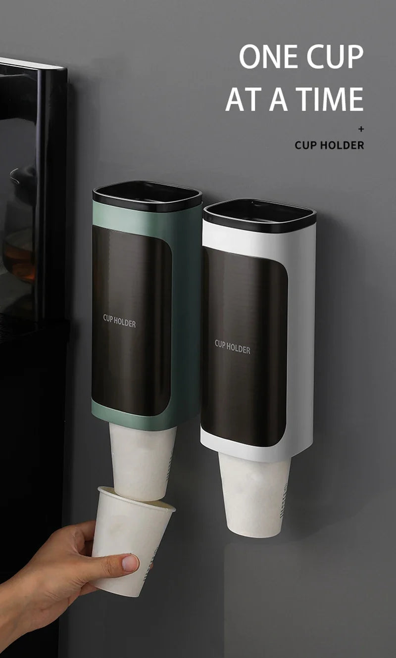 Household Wall-Mounted Automatically Drop Disposable Cup Holders Punch-Free Paper Cups Dust-Proof Drinking Fountain Racks