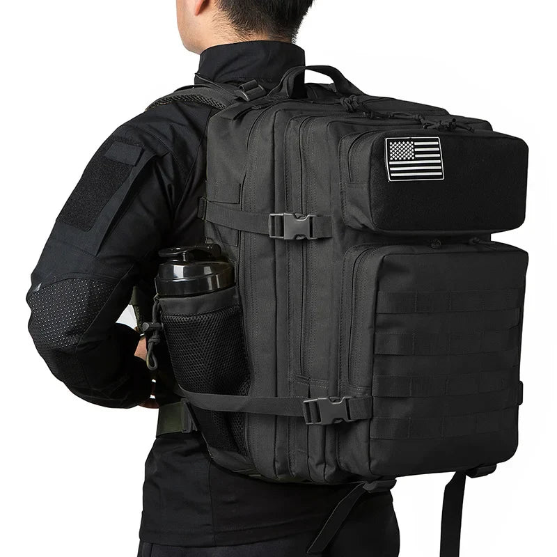 QT&QY 50L Tactical Backpack survival Bag Hunting MOLLE Backpack GYM For Men EDC Outdoor Hiking Rucksack Witch Bottle Holder