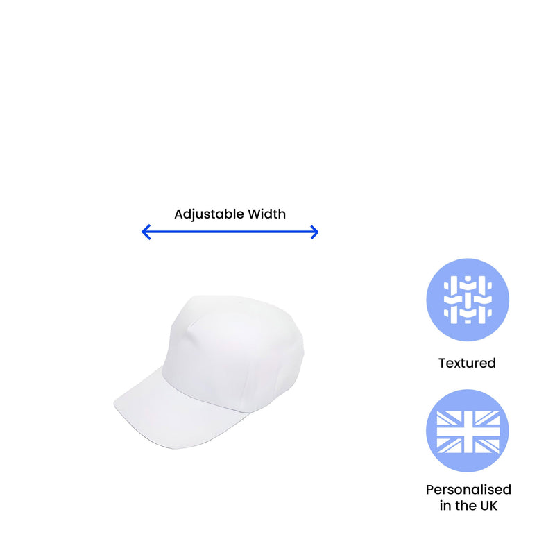 Printed White Baseball Cap, Any Message, Any Colour, Adjustable Size