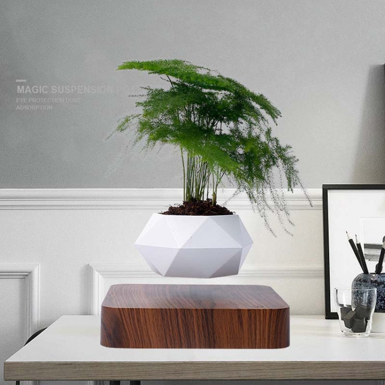 Diamond Plastic Flower Pot + Dark Wood Grain Base Magnetic Levitation Potted Plant Home Decoration, EU Plug, Dark Wood Grain EU Plug, Light Wood Grain EU Plug